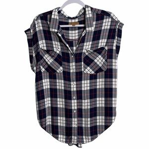 Jachs Girlfriend Cuffed Cap Sleeve Plaid Shirt SzS